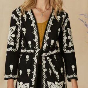 Estee Black Embroidered Wool Coat